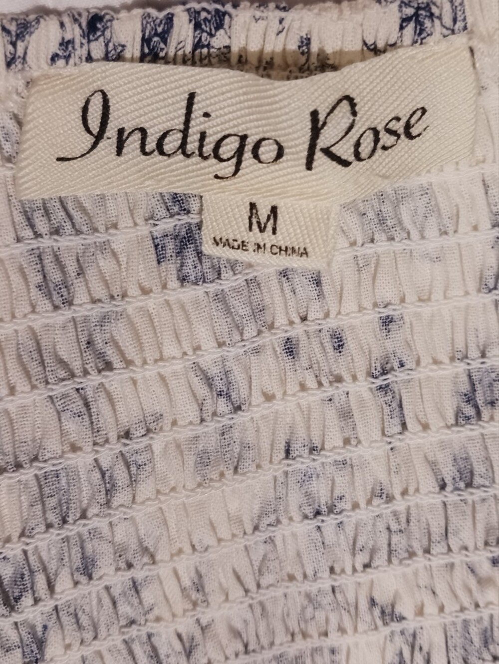 SOLD Indigo Rose Floral Toile Puff Sleeve Belted Cottage Midi Dress - Picture 8 of 9